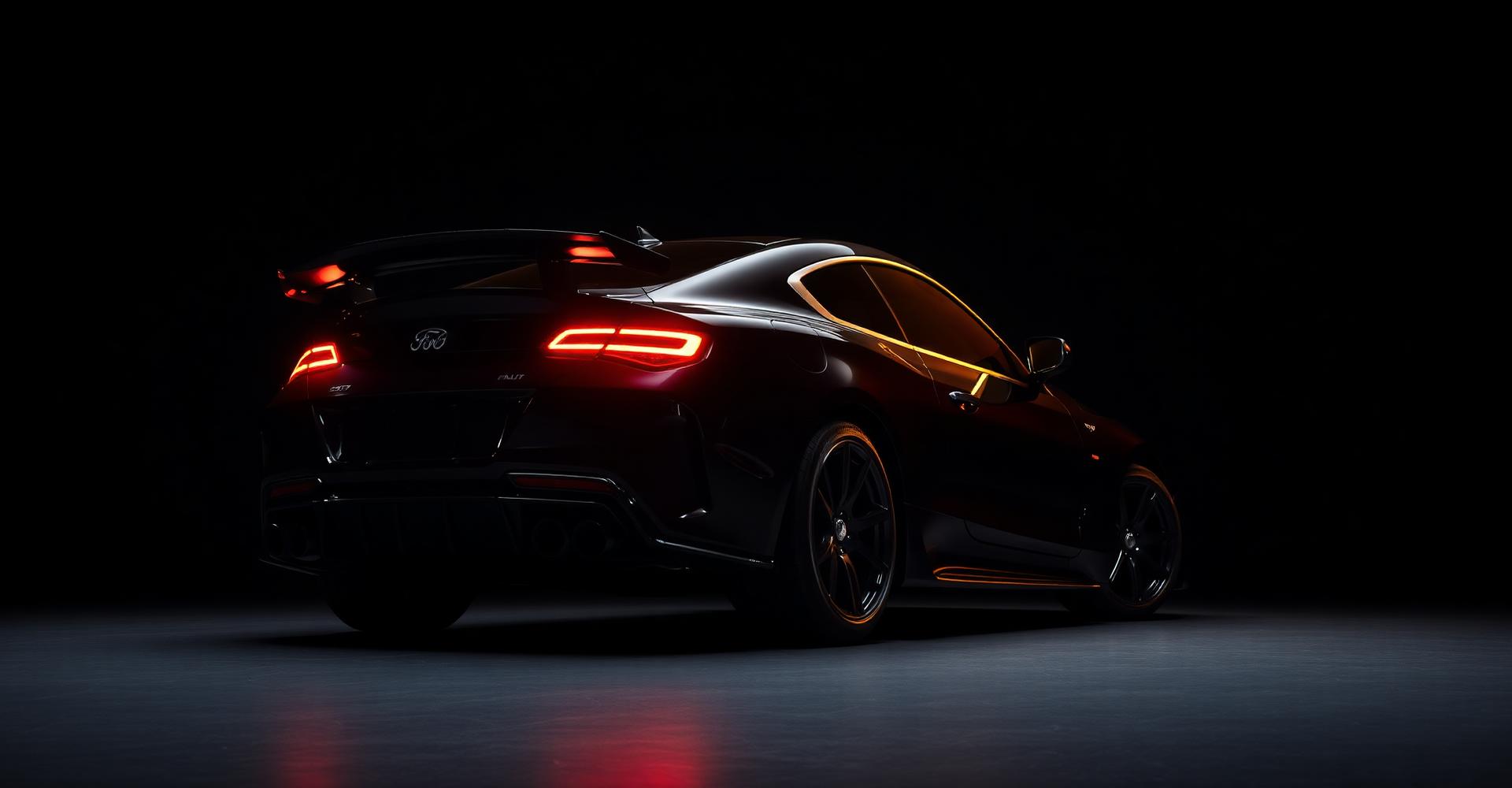 Freshly detailed performance car glowing under studio lighting