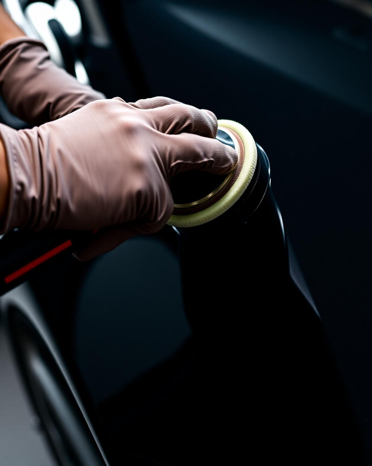 Detailer machine polishing deep black automotive paint